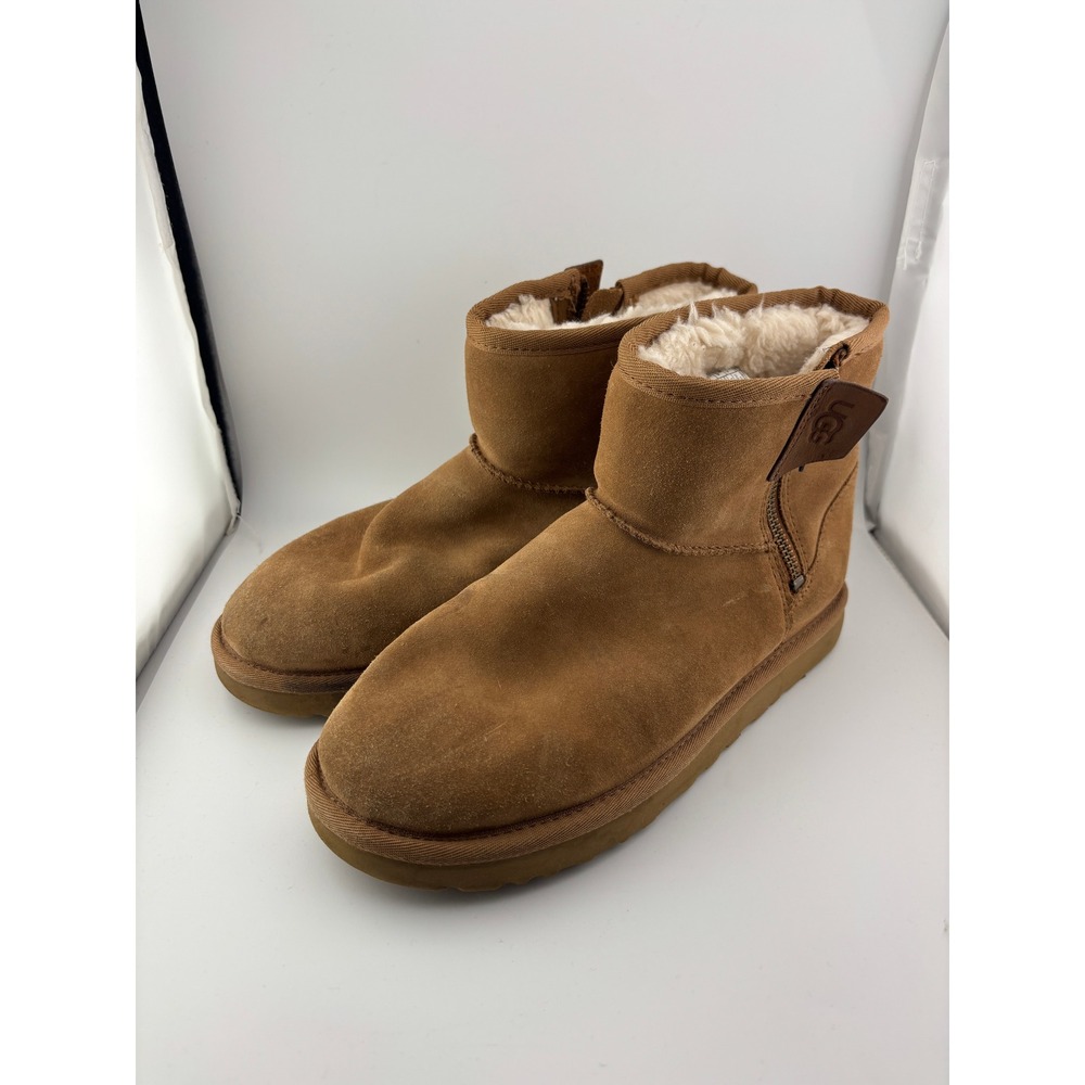 UGG Classic Mini Side Zip Chestnut Brown Suede Ankle Boots 1151230 Womens 7